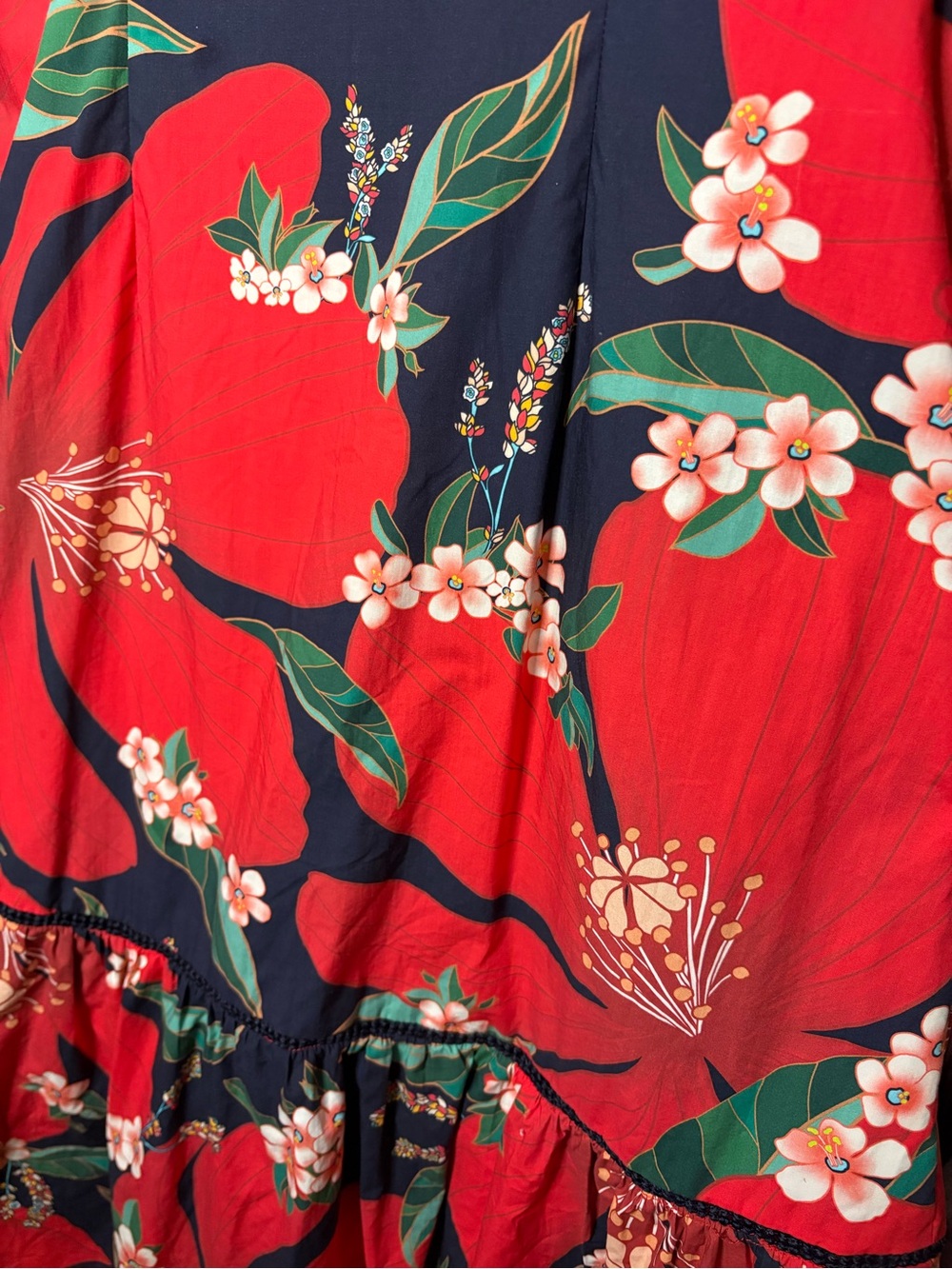 Anthropologie x FARM Rio Jamila Hibiscus Print Midi Dress Red Square Neck M VGUC - Picture 5 of 6